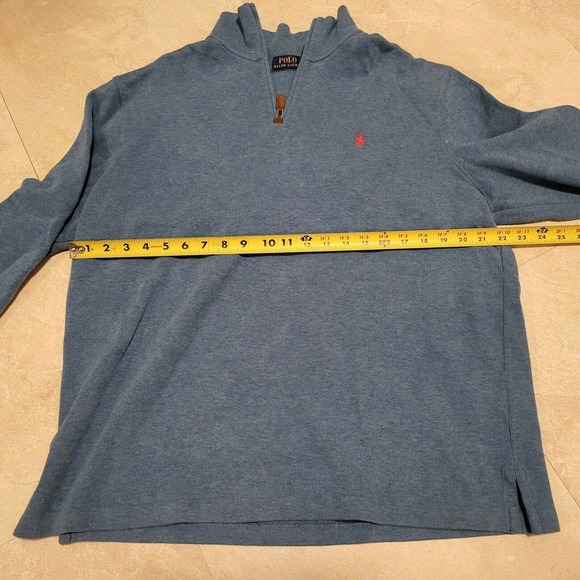 Polo Ralph Lauren Sweater Pullover 1/4 Zip Cotton Blue Sweatshirt Mens L Large - Picture 5 of 8